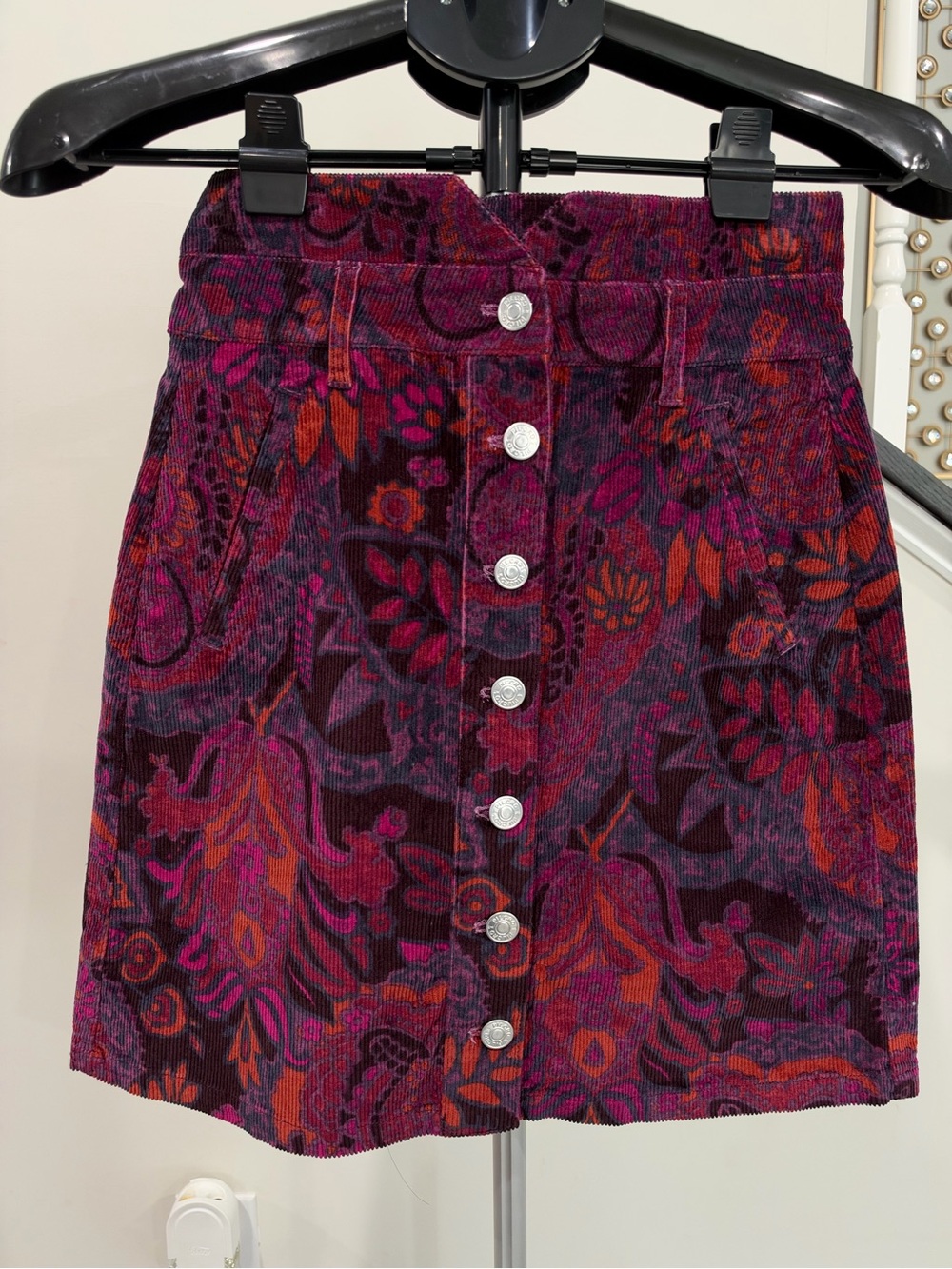 Pilcro Purple Paisley Floral Corduroy Button-Front Mini Skirt size 0